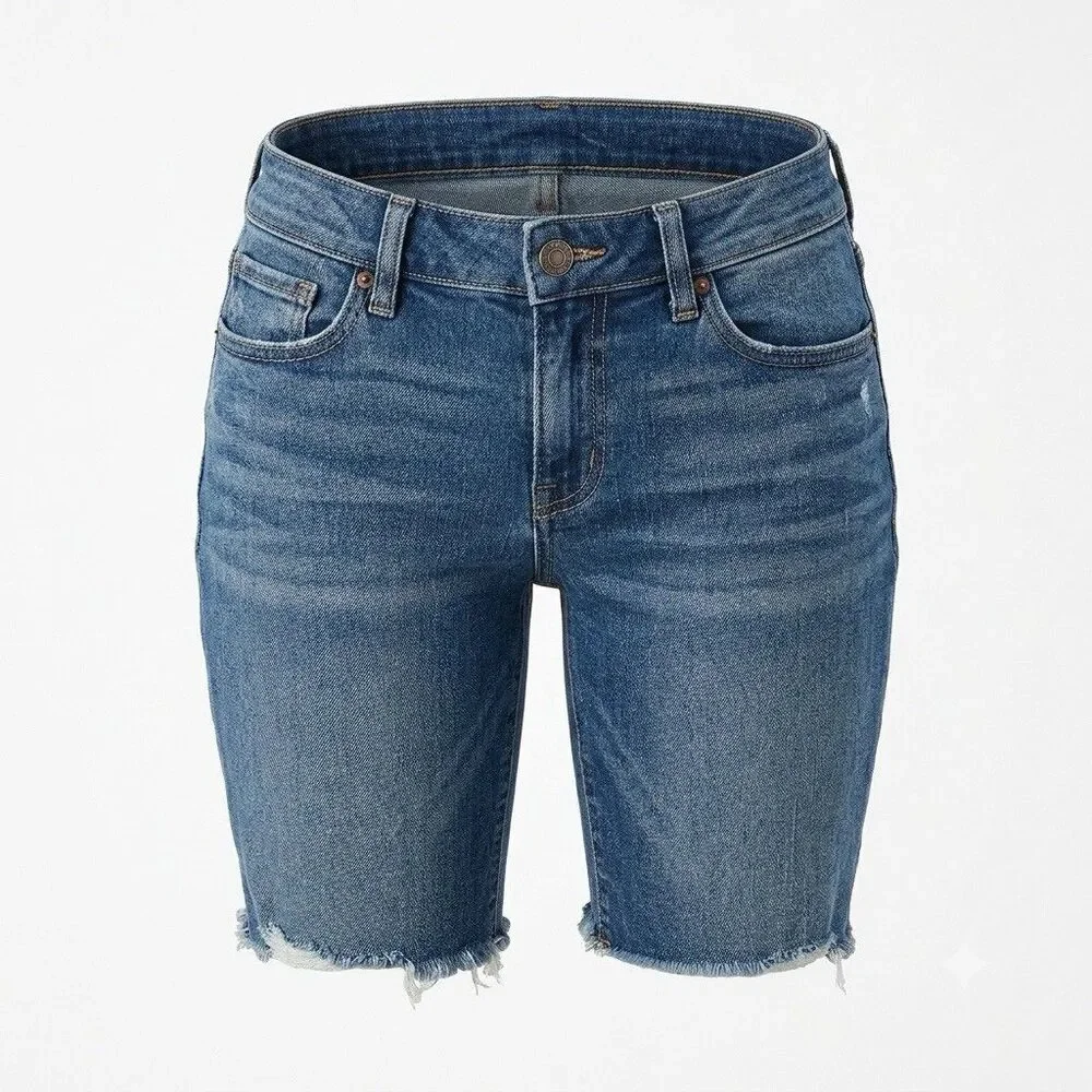 American Eagle Women's Slim Boot Raw Hem Denim Shorts Size 8